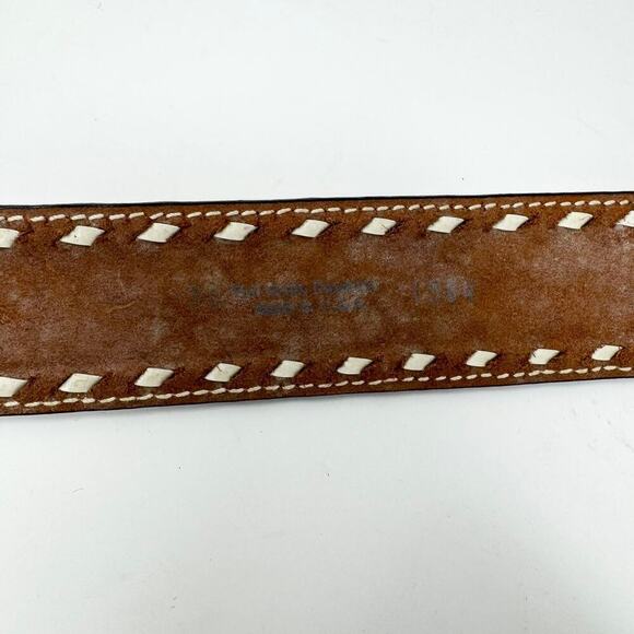 Tory Full Grain Cowhide Brown Leather Tooled Acorn Oak Leaf Laced Belt Size 30 - Picture 12 of 12